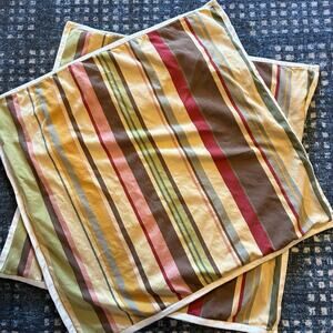 POTTERY BARN (3)Duncan Stripe Pillow Sham Cover EURO 25x25 Brown Gold-White Trim